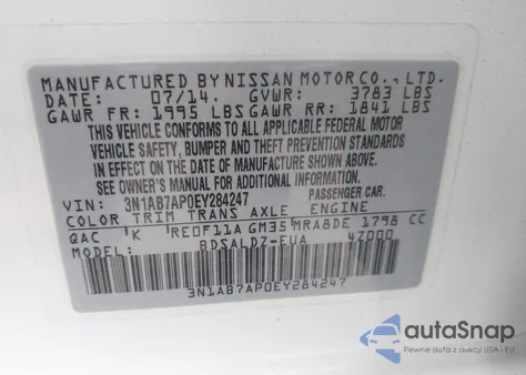 2014 Nissan Sentra Sv from USA, damaged, VIN 3N1AB7AP0EY284247